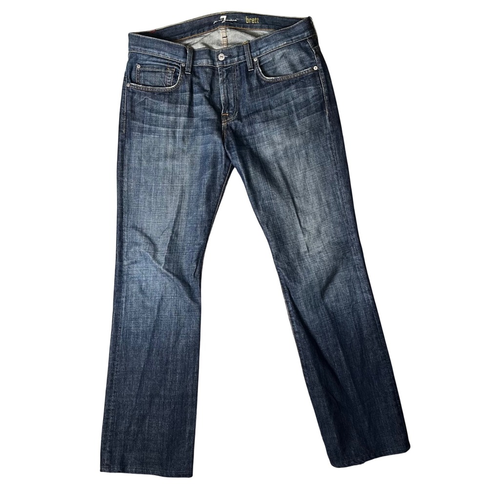7 For All Mankind Brett Bootcut Jeans Mens 34 Blue A-Pocket Made in USA Denim - Picture 3 of 11